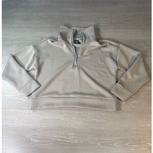 Avia Womens Quarter Zip Pullover Sweater Taupe Gray Size S 4-6 Mock Neck Active